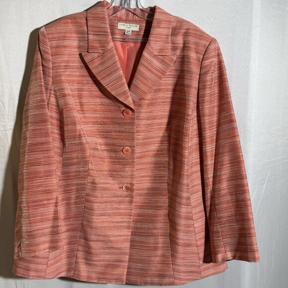 Jackets & Blazers - Lord & Taylor Striped Blazer 16W Career Jacket Peach Lightweight Casual Office